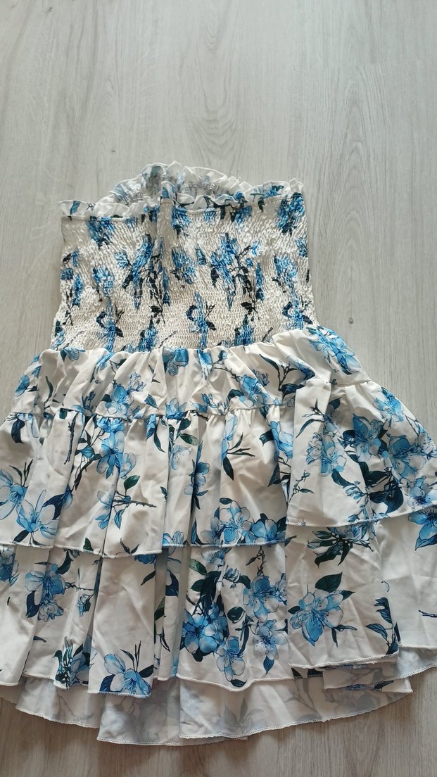 SHEİN Mavi Çiçekli Straplez Mini Elbise - Görsel 2