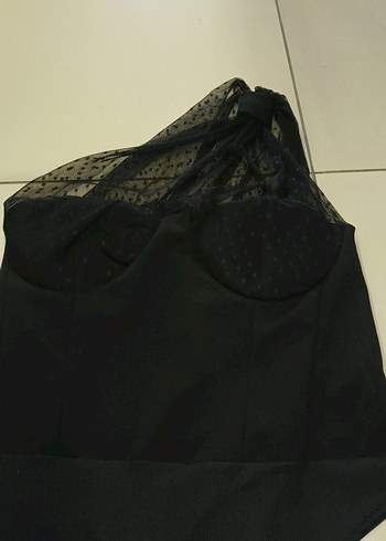 Dantel Detaylı Siyah Gotik Kadın BODY - Görsel 2