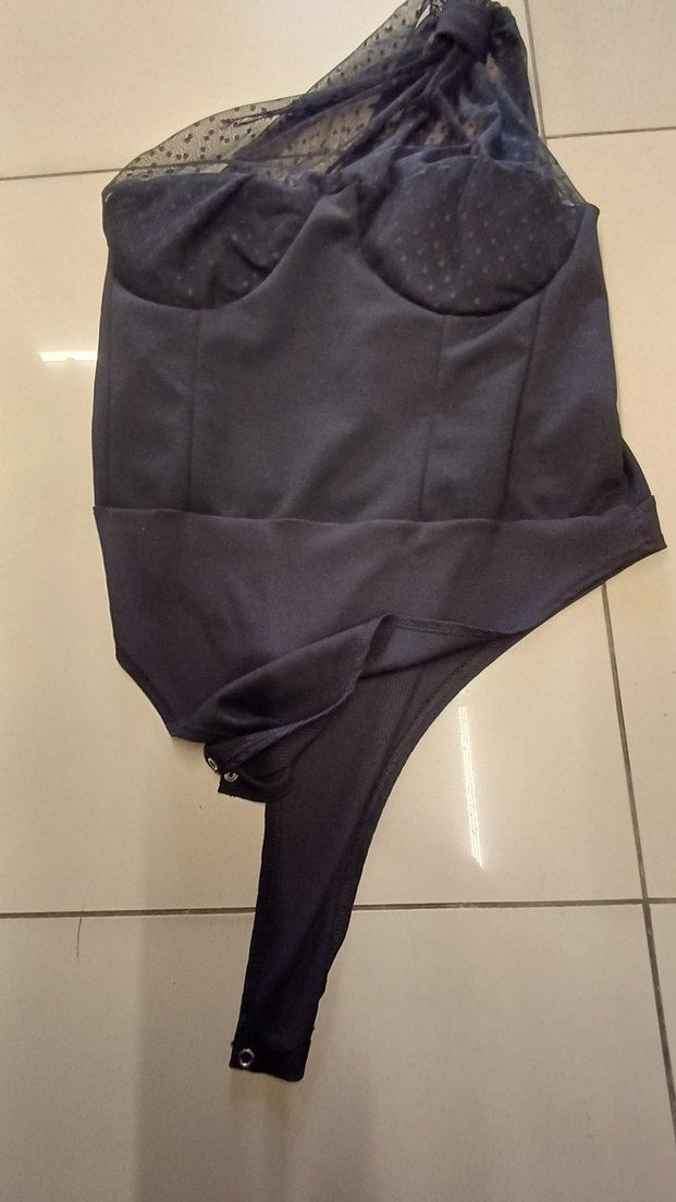 Dantel Detaylı Siyah Gotik Kadın BODY - Görsel 5