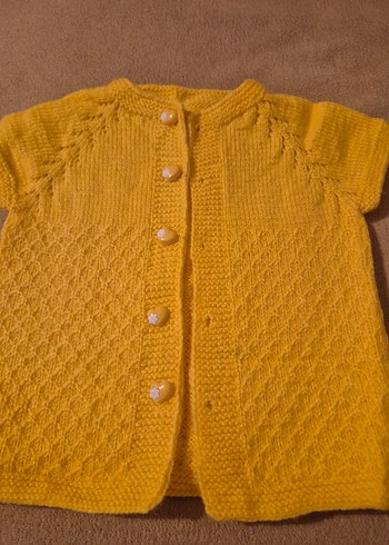 Kısa Kollu Sarı Örgü Kız Hırka - Görsel 5