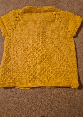 Kısa Kollu Sarı Örgü Kız Hırka - Görsel 3