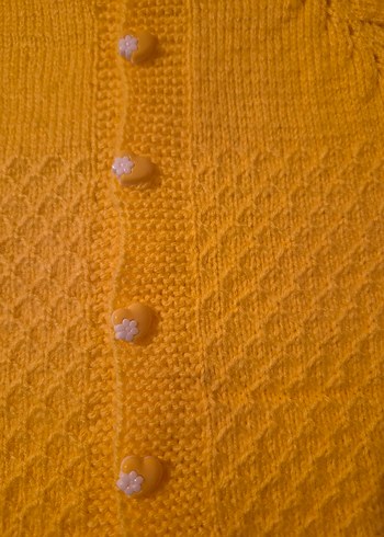 Kısa Kollu Sarı Örgü Kız Hırka - Görsel 2