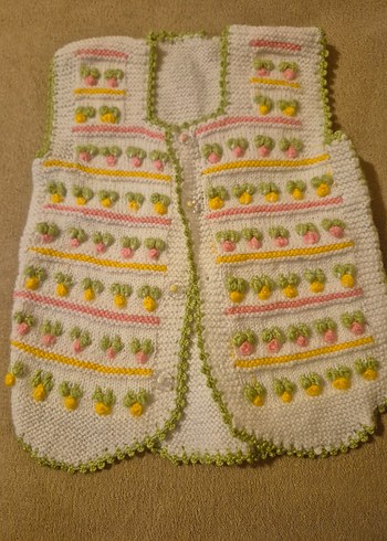 Kız Çocuk Nakışlı Örme Kolsuz Yelek - Görsel 4