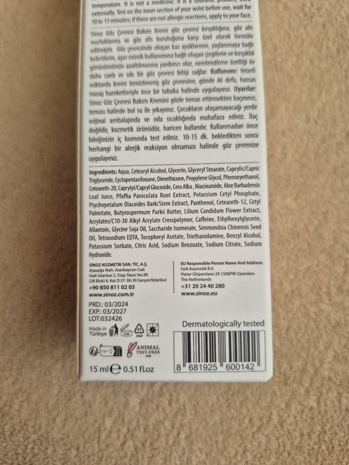 SINOZ Göz Çevresi Bakım Kremi - Görsel 5