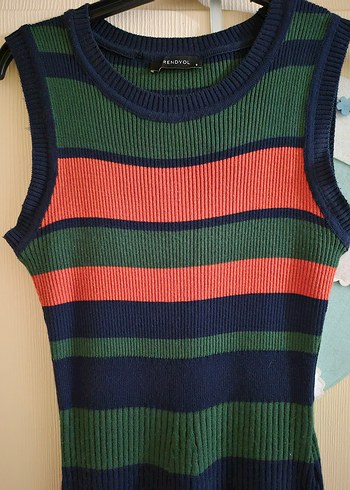 Çizgili Pilili Uzun Triko Elbise - Görsel 5