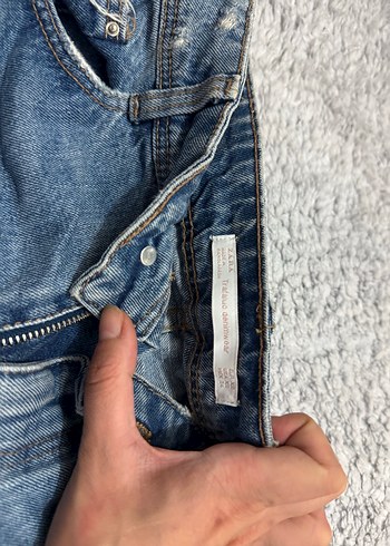 Zara Tüylü Detaylı Mavi Kot Mini Etek