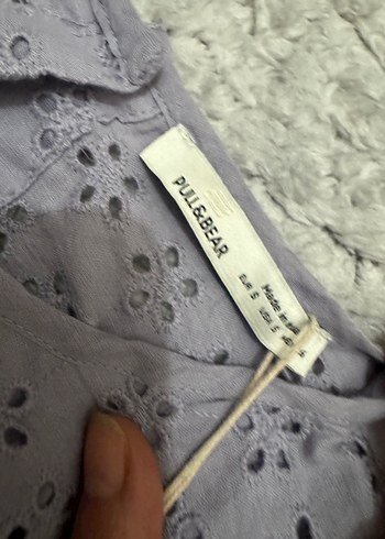 Bershka Gri Nakışlı Fırfırlı Midi Keten Elbise