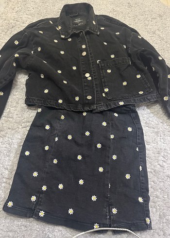 Nakışlı Siyah Denim Kadın Ceket