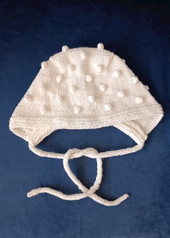Beyaz Örgü Lora Bebek Şapkası - Görsel 3