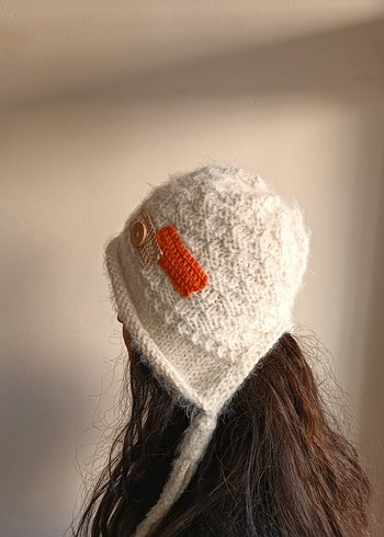 Örgü Beyaz Kadın Bere - Görsel 2