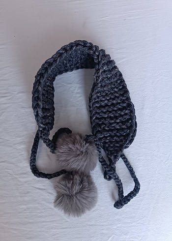 Gri Kadın Pon Ponlu Kulaklık - Görsel 2