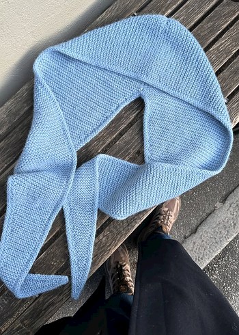 Mavi Örgü Kadın Atkı Kapüşonlu - Görsel 5