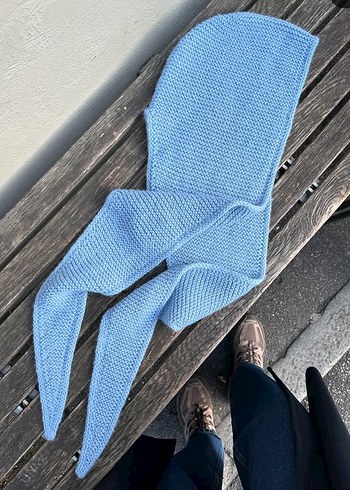 Mavi Örgü Kadın Atkı Kapüşonlu - Görsel 4