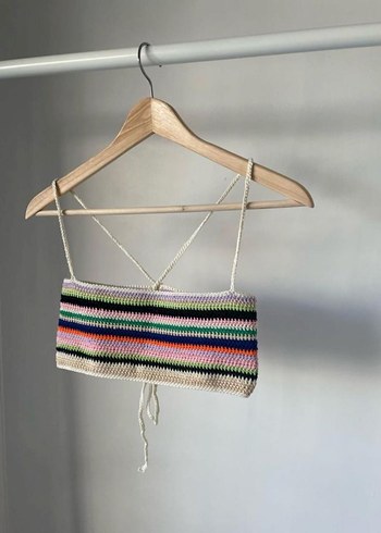Zara Çizgili Örgü Strappy Mini Crop Top