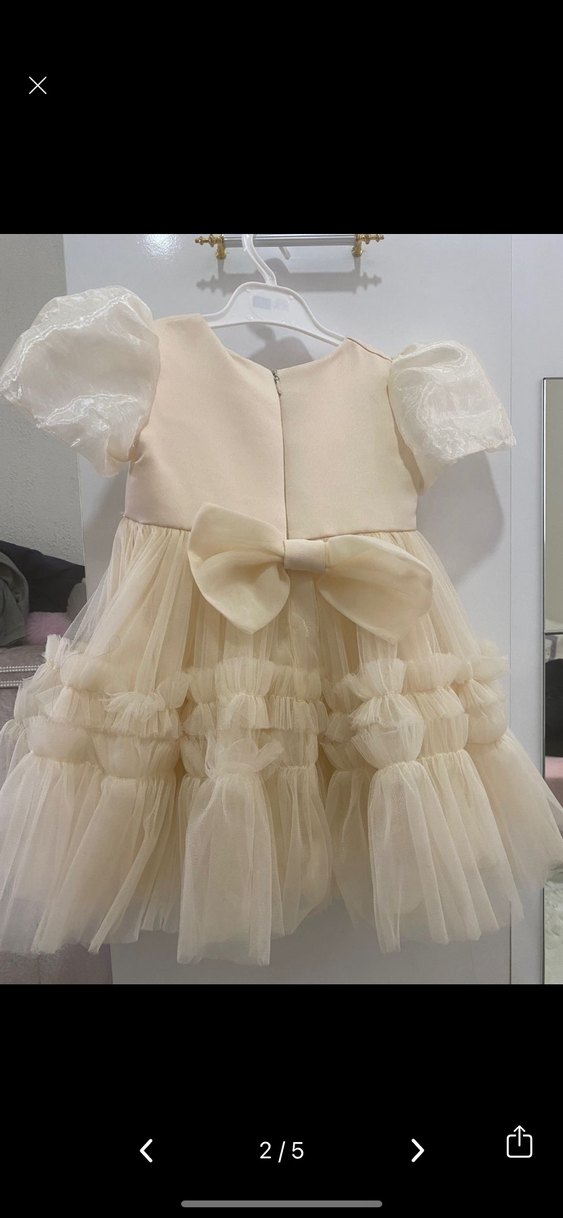 Bej Kız Çocuk Klasik Elbise - Görsel 3