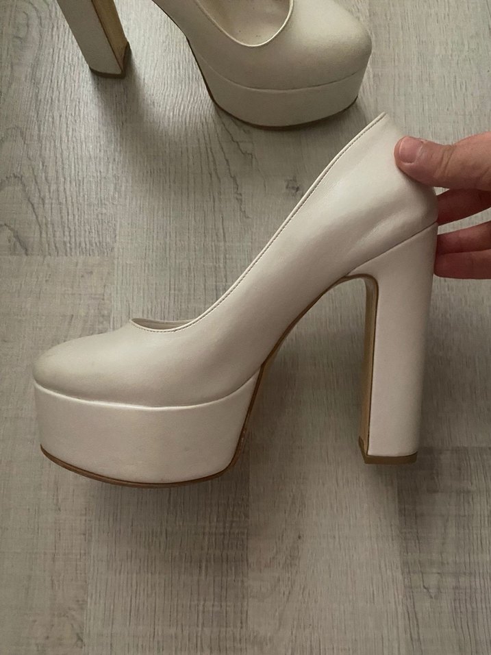 Beyaz Platform Topuklu Düz Kadın Abiye Ayakkabı - Görsel 2