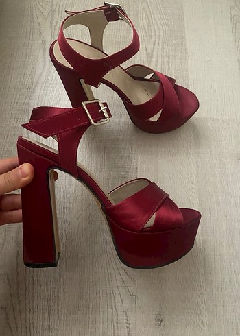 Bordo Platform Topuklu Kadın Abiye Ayakkabı - Görsel 2