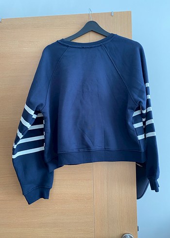 Mavi Gri Çizgili Rahat Kesim Kadın Sweatshirt - Görsel 4