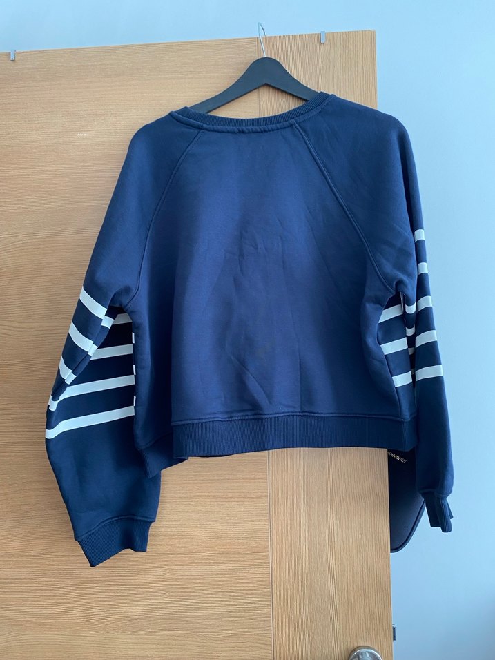 Mavi Gri Çizgili Rahat Kesim Kadın Sweatshirt - Görsel 4