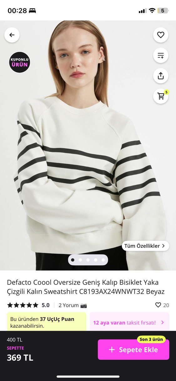 Siyah Çizgili Beyaz Kadın Sweatshirt - Görsel 2