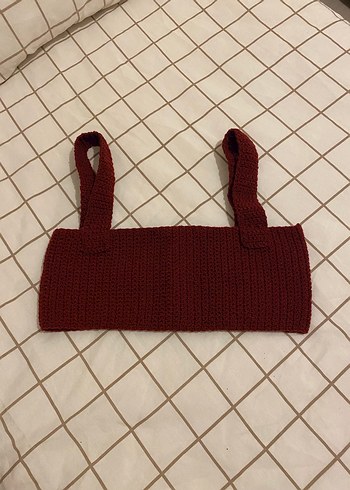 Bordo Örgü İnce Askılı Crop Top