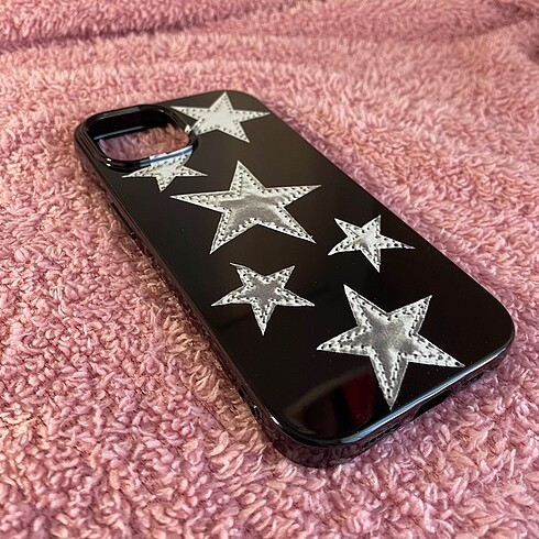 Siyah Gümüş yıldızlı iphone15 kılıf