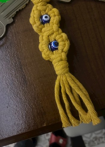 Bej Makrome Püsküllü Bohem Anahtarlık - Görsel 3