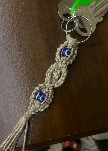 Bej Makrome Püsküllü Bohem Anahtarlık - Görsel 2