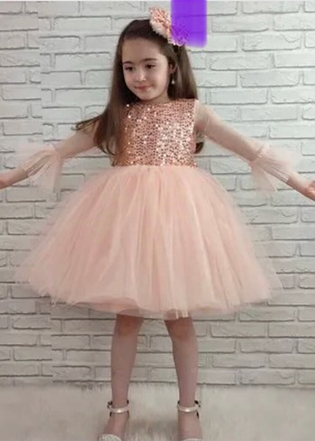 Pembe Simli Klasik Modern Kız Çocuk Elbisesi