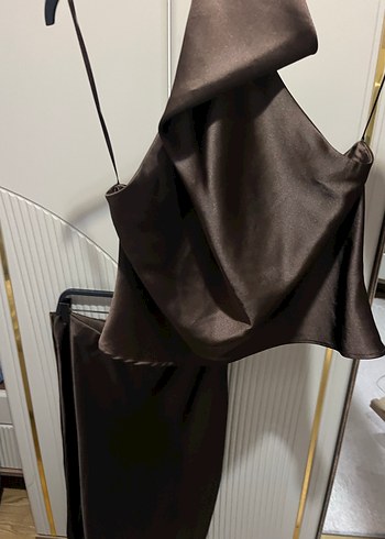 Zara Kadın Kahverengi Uzun Drapeli Saten takım - Görsel 2