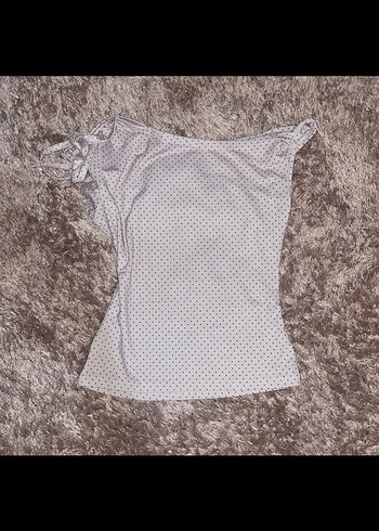 Düşük omuz Puantiyeli bluz - Görsel 2