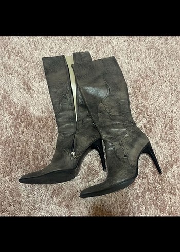 Vizon gerçek Deri Desenli Diz Boyu Çizme - Görsel 2