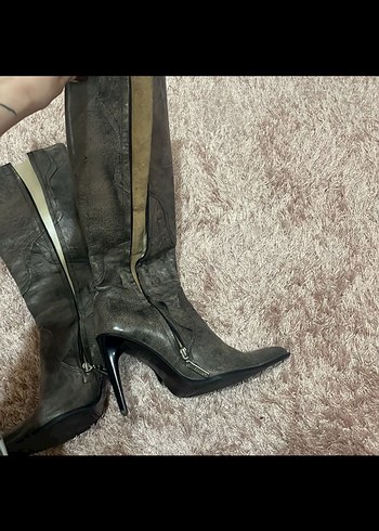 Vizon gerçek Deri Desenli Diz Boyu Çizme - Görsel 5