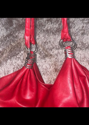 Kırmızı Deri Kadın Çanta - Görsel 4