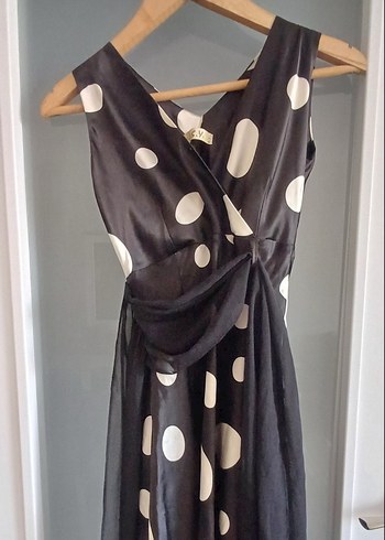 Puantiye Desenli Siyah Uzun elbise - Görsel 2