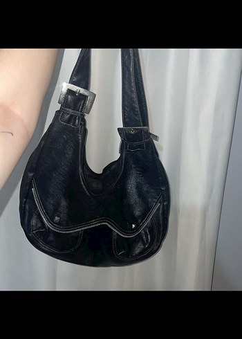 Siyah Vintage Deri Kadın Çanta - Görsel 5