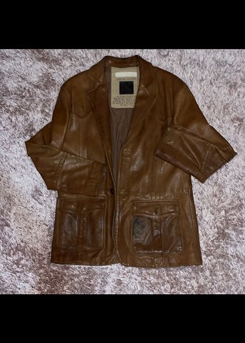Kahverengi Vintage gerçek Deri Ceket - Görsel 2
