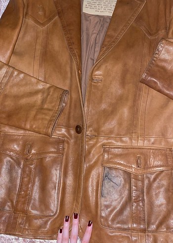 Kahverengi Vintage gerçek Deri Ceket - Görsel 3