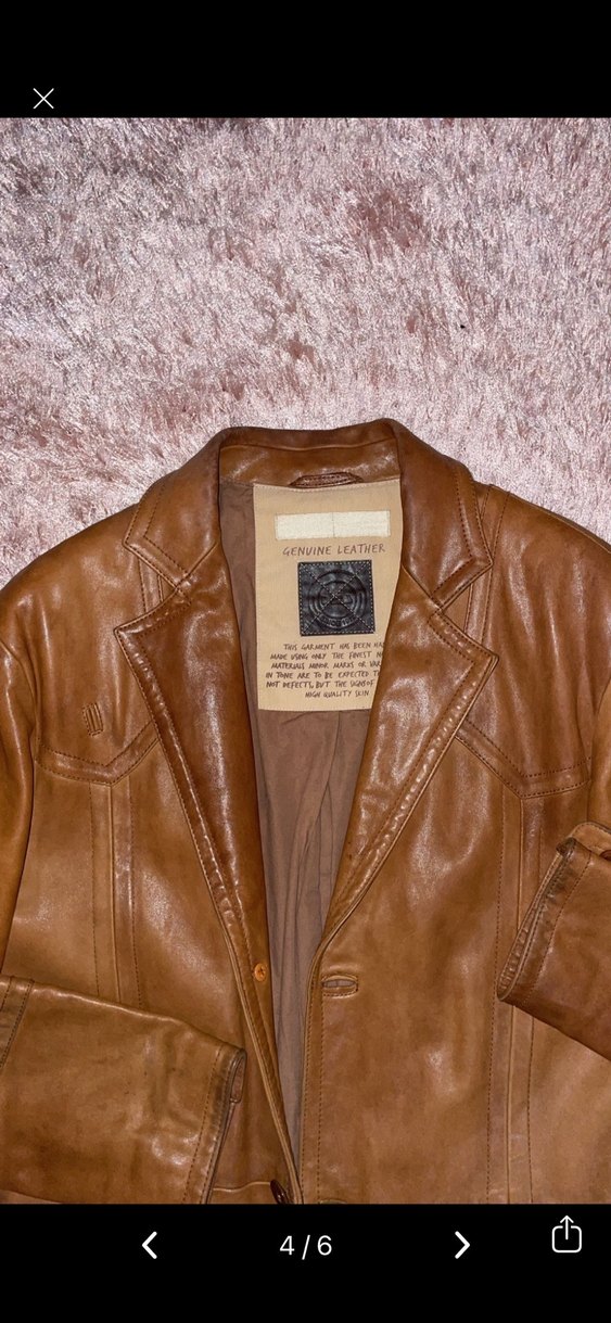 Kahverengi Vintage gerçek Deri Ceket - Görsel 4