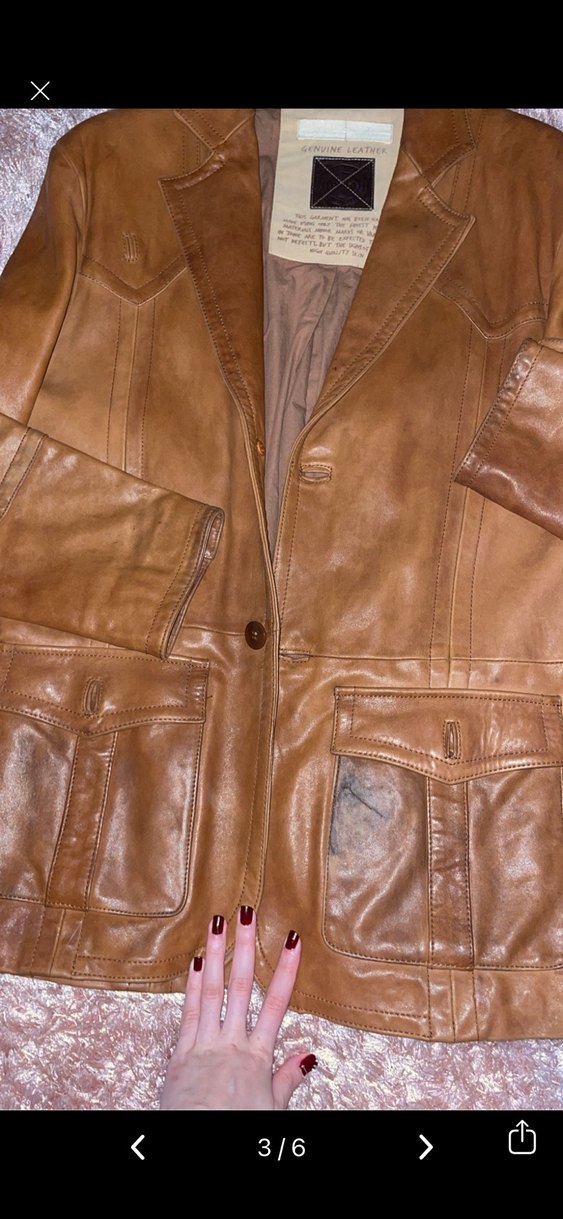 Kahverengi Vintage gerçek Deri Ceket - Görsel 3