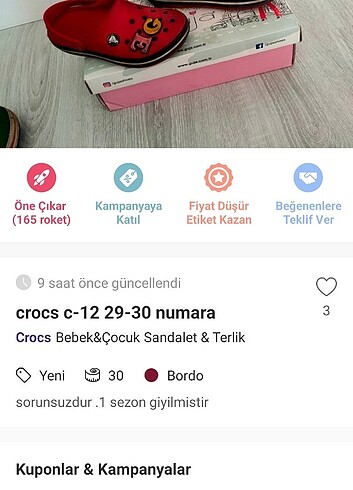 30 Beden Crocs çocuk terlik c12 29-30 numara