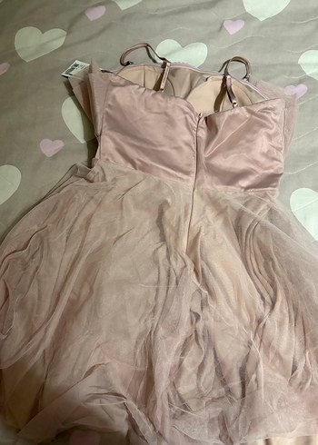 Pudra Pembe Drapeli Midi Abiye Elbise - Görsel 2