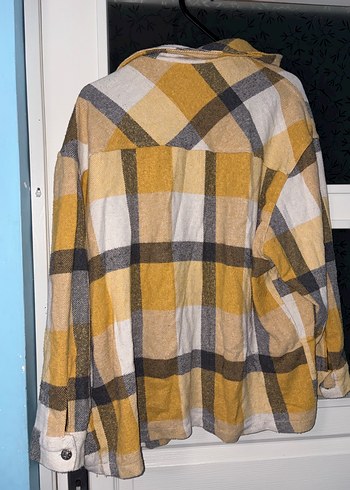 Sarı Gri Ekose Düğmeli Kadın Gömlek - Görsel 2