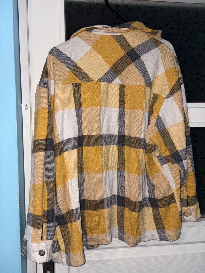 Sarı Gri Ekose Düğmeli Kadın Gömlek - Görsel 2