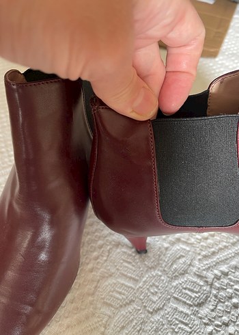 Bordo Deri Stiletto Topuklu Kadın Bot - Görsel 5