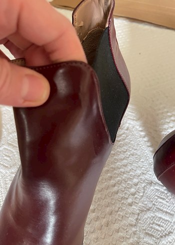 Bordo Deri Stiletto Topuklu Kadın Bot - Görsel 4