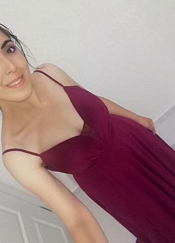 Vişne çürüğü renk uzun abiye