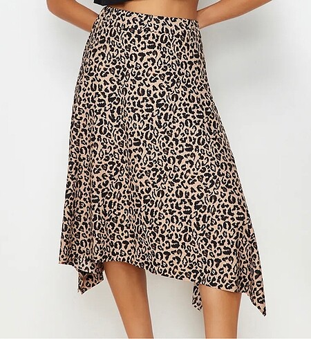 Leopar desenli asimetrik etek