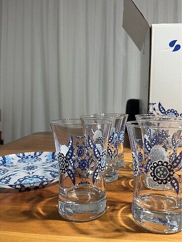 Paşabahçe 16 lı çini işlemesi tabak bardak seti