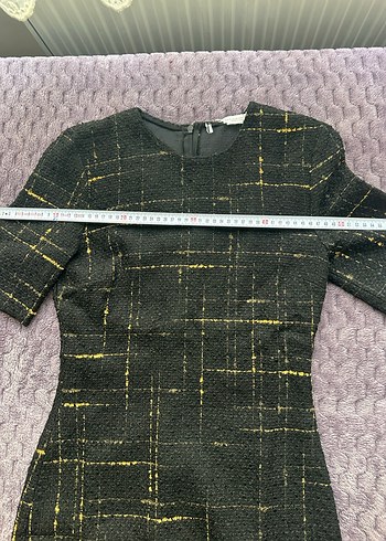 Siyah Gold Efektli Kısa Kollu Tüvit Elbise - Görsel 4